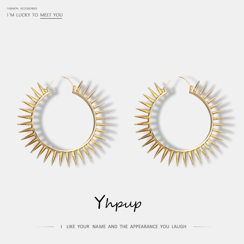 

Yhpup Trendy Personality Simple Design Brand Hoop Earrings Gold Silver Zinc Alloy Earrings for Women Party Jewelry Gift kolczyki