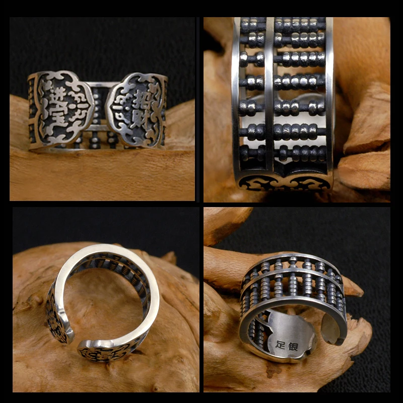 Чистый 925 пробы Серебряные ювелирные изделия Abacus кольца открытие широкий версия Для мужчин перстень Fpr Для женщин специальные прекрасный подарок 1063