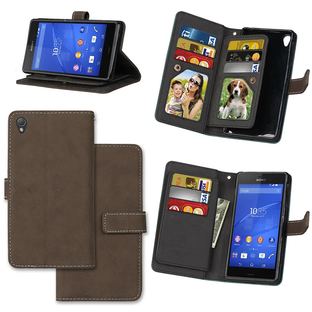 Brown Чехол для sony xperia z3, матовый кошелек с подставкой, чехлы для телефонов, кожаный флип-чехол для sony xperia z3, чехол, роскошный держатель для карт, чехол - Цвет: Brown