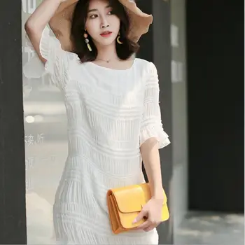 

White Midi Dress Ruffled Half Sleeve Short Loose Dresses Women Summer Party Beach Vestidos