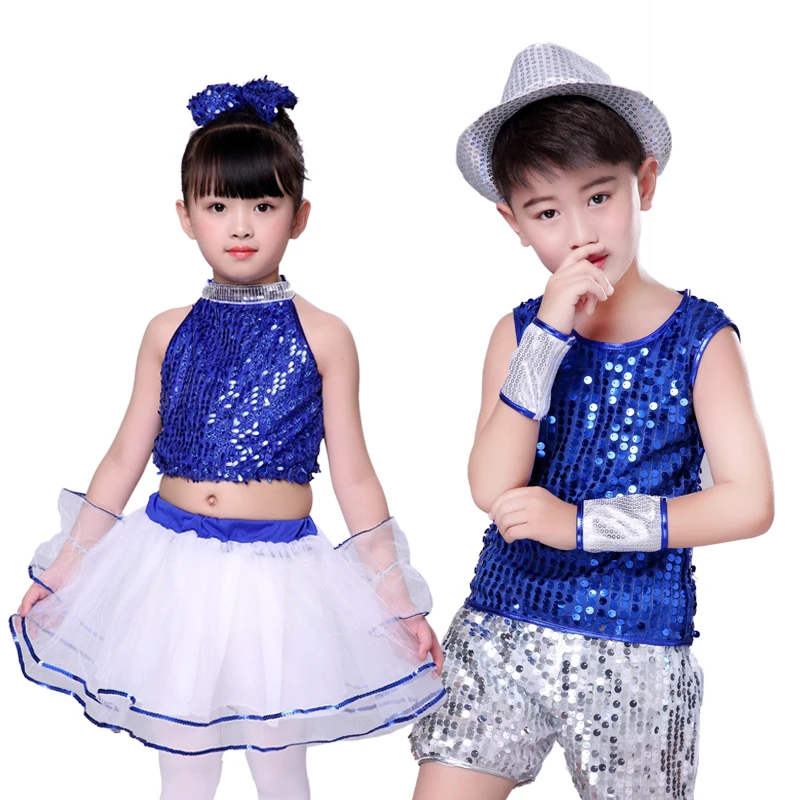 

Children's jazz dance Latin dance ballet performance suit boy girl sequins modern princess fluffy skirt hip hop costumes