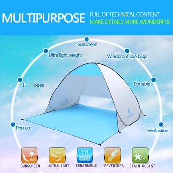 

Camping Tent Outdoor Self-motion Instant Pop-up Portable Beach Tent Anti UV Shelter Fishing Hiking Picnic (120+60)*150*100cm