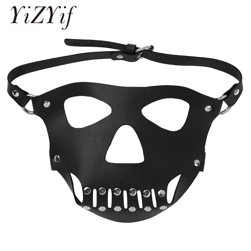 

Face Mask Hip-hop Halloween Party Masks PU Leather Half Face Skeleton Mouth Mask Flirting Cosplay Costume Accessory for Adults