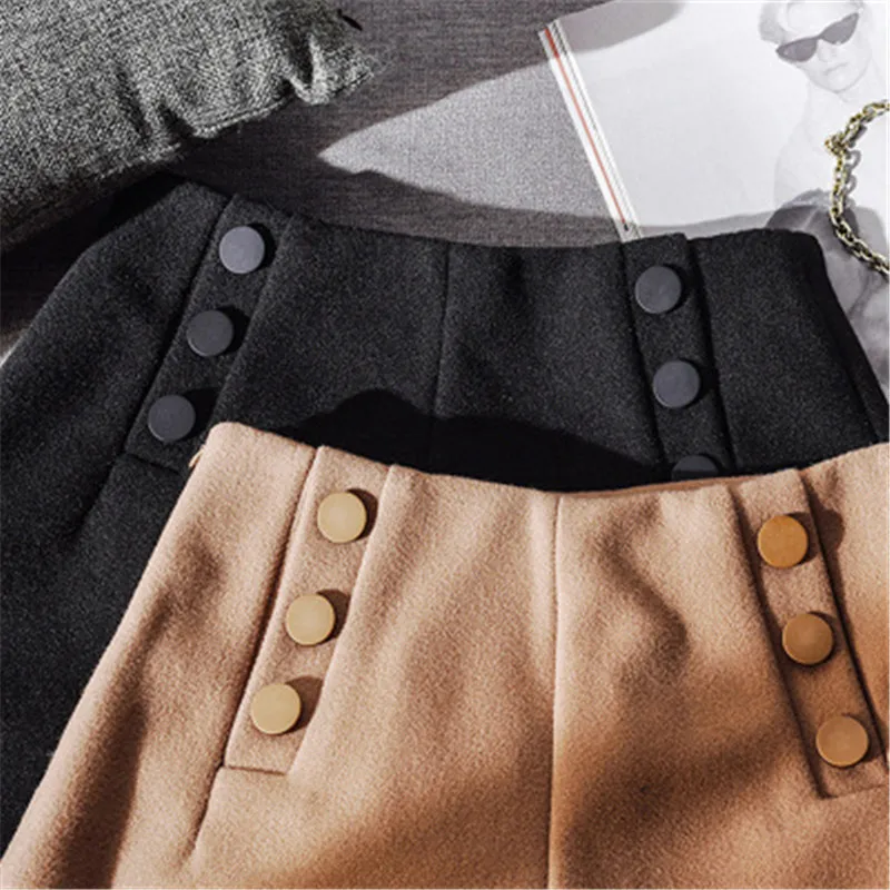 Новые женские модные темпераментные шорты осень/зима сплошной цвет S-2XL женские свободные тонкие повседневные шерстяные широкие шорты
