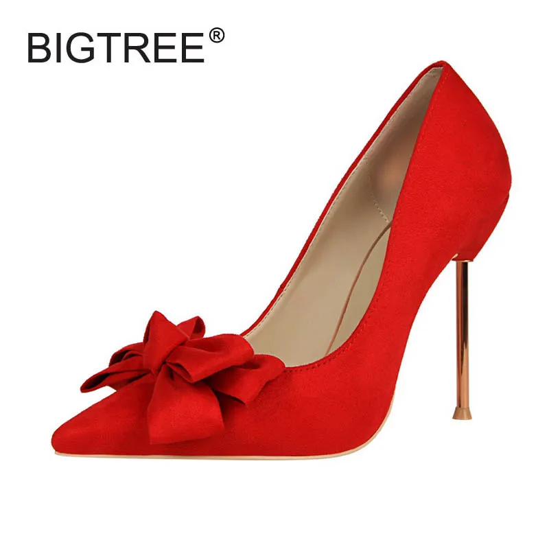 Sexy Pointed Toe Thin Heels Women Pumps New Fashion Bow Metal High Heeled Women Wedding Shoes Ladies Elegant Evening Party Shoes enmayda platform pumps ladies sexy high heels fashion red bottom women pumps pointed toe slingback thin heels women dress shoes