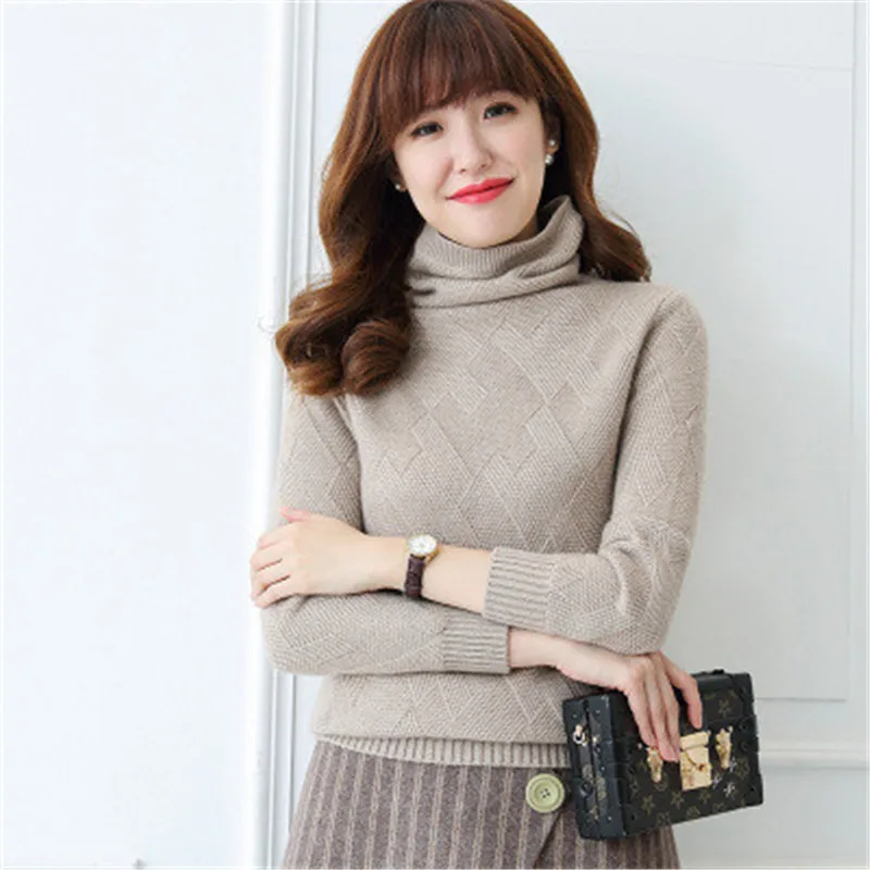 Autumn and winter new cashmere sweater women's high-neck mats slim thin wild sweater fashion loose solid color knitted jacket