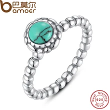 BAMOER Birthday Blooms Ring December Turquoise Stackable Bubble Ring 100% 925 Sterling Silver Jewelry PA7162