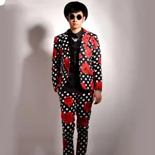 Мужской блейзер с цветочным принтом, новинка, мужской блейзер в полоску с вышивкой в горошек, Блейзер, вечерние, для клуба, винтажный пиджак, мужской костюм