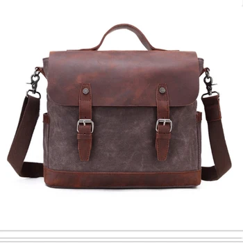 

2018 new canvas khaki/grey/army green crossbody bag men retro leisure shoulder bag Messenger bag durable men's bag with leather