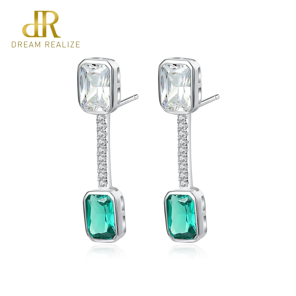 

DR 2019 High Quality Luxury Emerald Cubic Zircon Drop Earrings for Women Silver 925 Sterling Engagement Earrings Jewelry Brincos