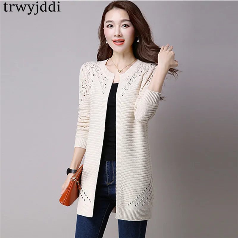 

2018 Women Sweater Cardigan Spring Knit Tops Plus Size Casual Long Sleeves Thin Sweater Fashion Female Crochet Trench Coat hl461