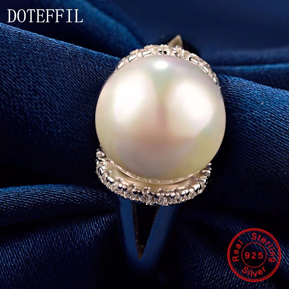 Женское кольцо из серебра 100% пробы с жемчугом 8 мм|silver jewelry|flower ringfashion rings women |