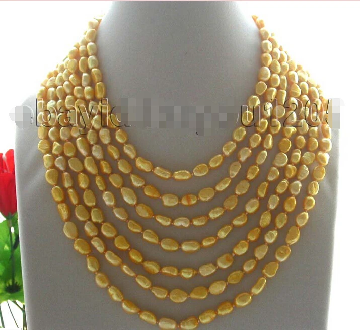 

FREE SHIPPING 7rows 24" Genuine Natural 12mm Golden Baroque Pearl Necklace #f1200!