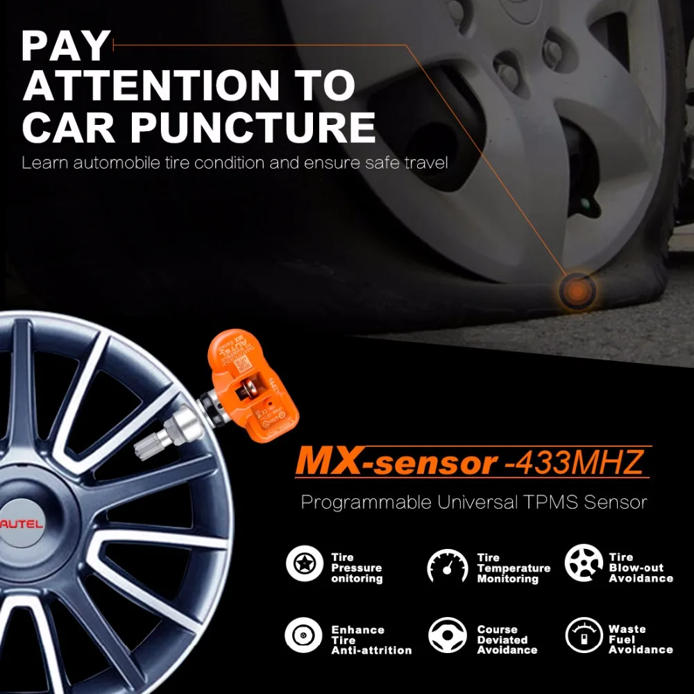 Autel tpms Mx датчик 4 шт. 433 МГц Универсальный TPMS Датчик mx senor MX поддерживает мониторинг