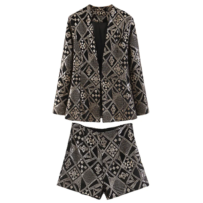

Set female 2019 spring and summer new sequins casual suit shorts two-piece fashion temperament casual wild women's clothes