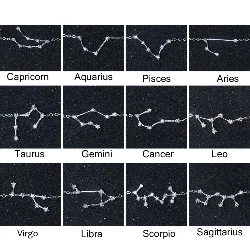 12 зодиакальное Созвездие очаровательные браслеты для женщин CZ Кристалл 925 пробы серебряный браслет модные ювелирные изделия подарок на день рождения