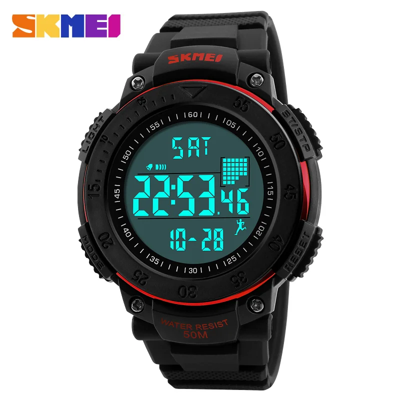 SKMEI бренд 1238 мужские спортивные электронные часы 3D шагомер многофункциональные водонепроницаемые светодиодные цифровые наручные часы Relogio Masculino - Цвет: red