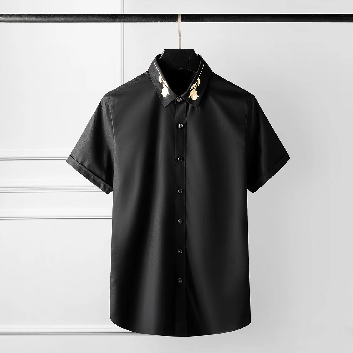 Luxury 100% Cotton Men Shirt Fashion Rose Three Dimensional Embroidery Mens Dress Trend Short Sleeve Slim Fit Casual | Мужская одежда