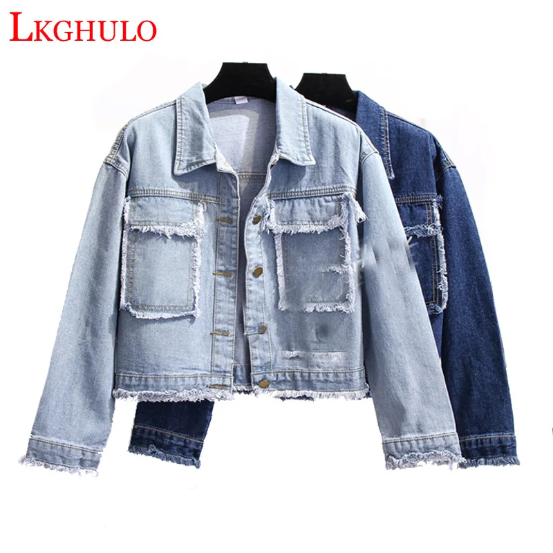 

LKGHULO 2018 Fashion Tassel Fringe Cowboy Jean Jackets Female Short Denim Jacket Women Spring Autumn Bomber Jackets W399