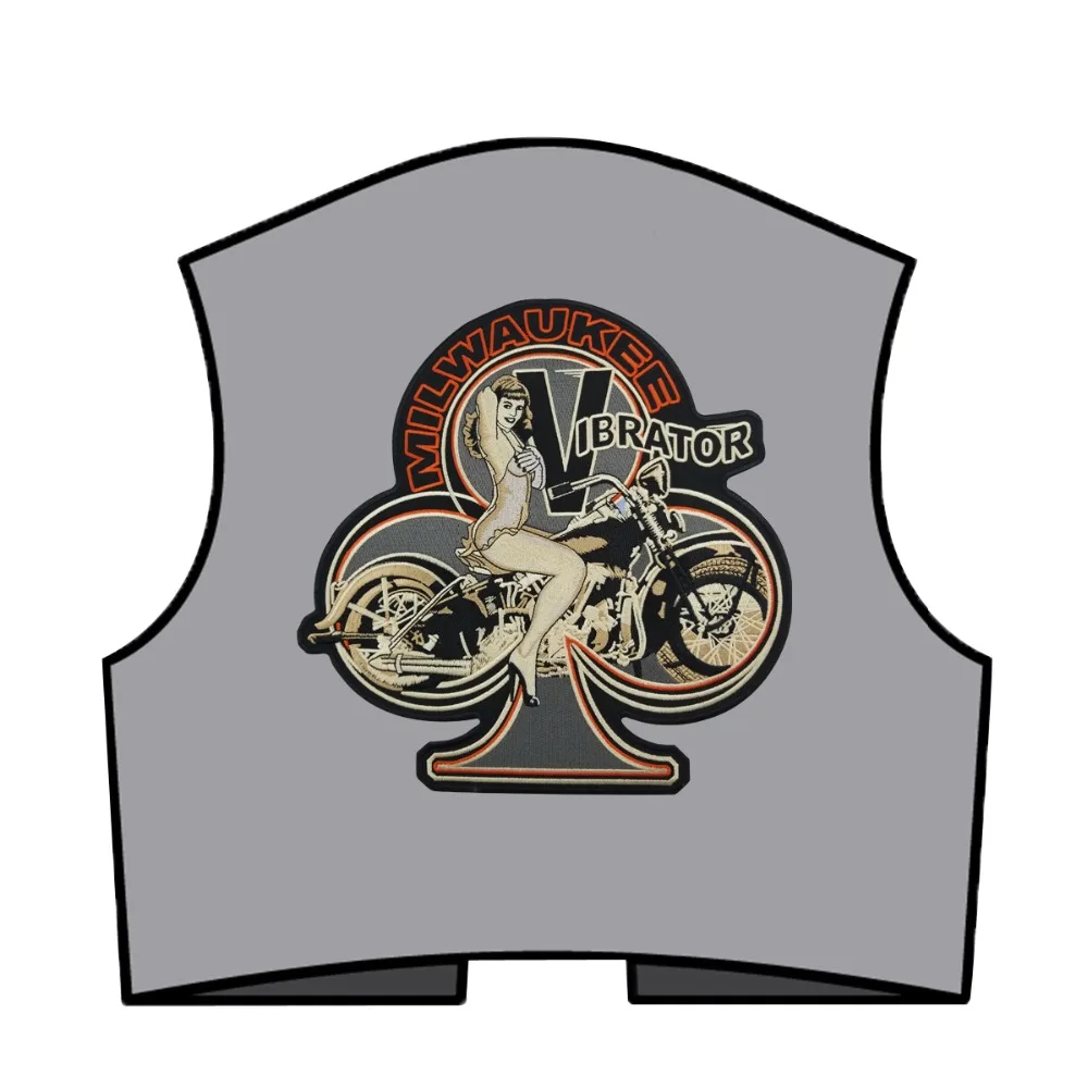 SEXY WOMAN MOTOR Biker Vest Rider Embroidered Iron On Back of Jacket Patch Black twill fabric Free Shipping DIY Eco-Friendly(6)