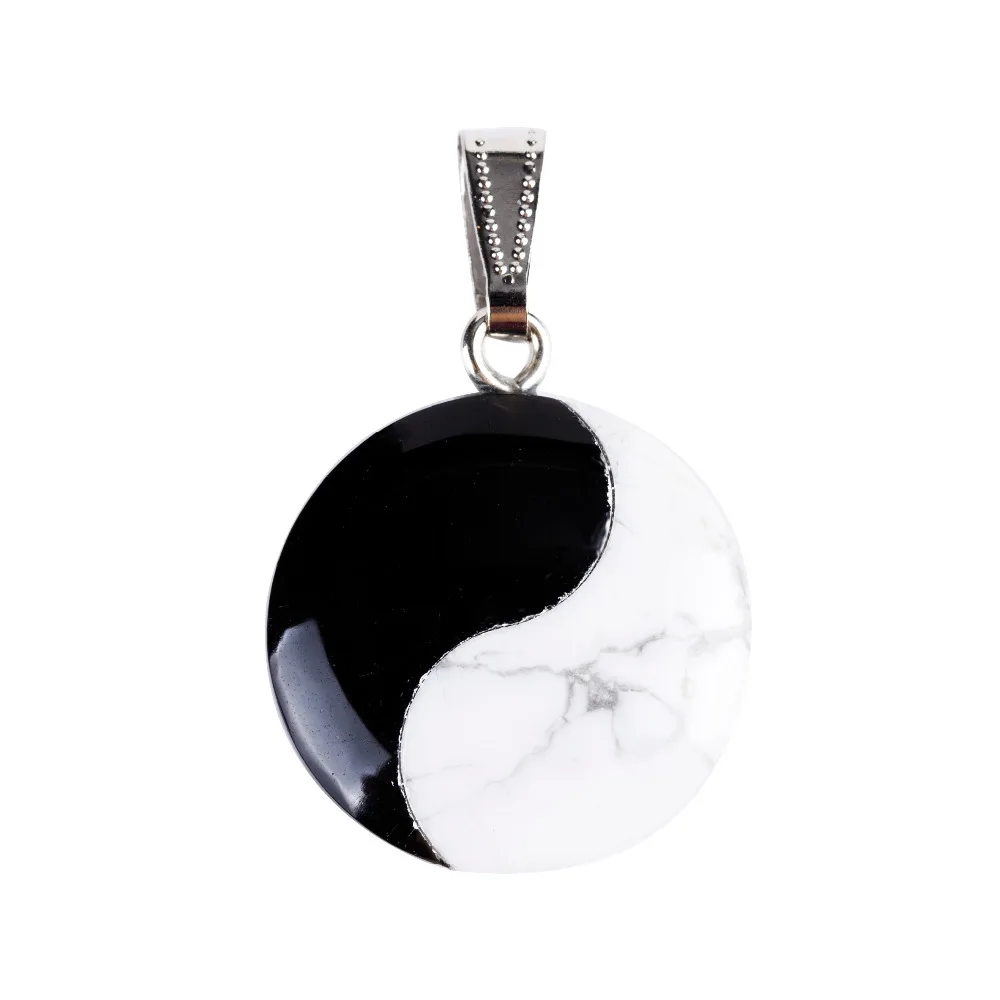 25mm Black Obsidian Howlite Round Tai Ji Supreme Pole Pendants Stone Carved Pendulum Chakra Healing Reiki With Free Pouch | Украшения и