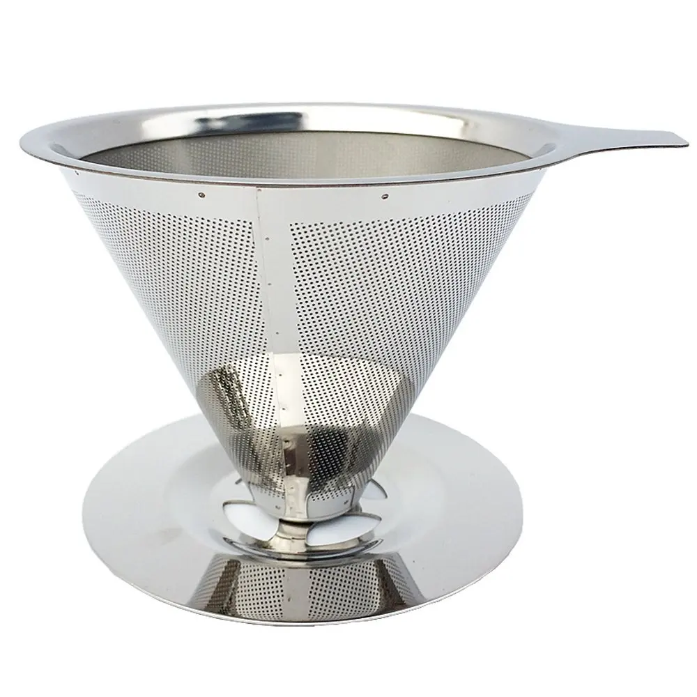 Stainless Steel Cone Reusable Coffee Filter Baskets Mesh Strainer Pour Over Coffee Dripper With Stand Holder