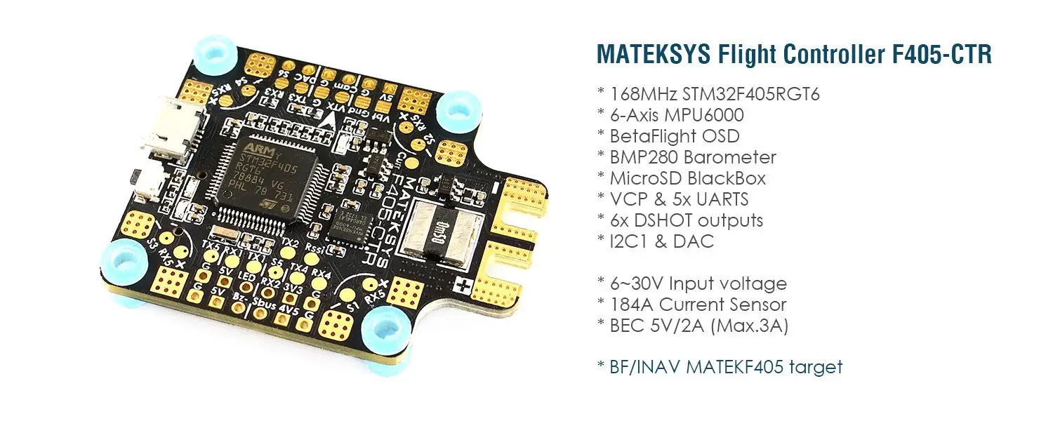 Matek MATEKSYS F405-CTR F405 AIO BFOSD STM32F405 Контроллер полета встроенный PDB 5 V/2A BEC слот для sd-карты BMP280 для F4 RC Дрон