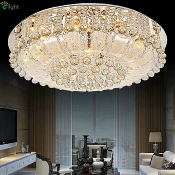 

Foyer Modern Remote Control Round Led Ceiling Light Luxury Lustre K9 Cristal Plate Chrome Glass Ceiling Lamp For Foyer