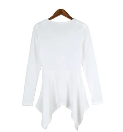 Vetement Femme, футболки, Хлопковая женская одежда, Асимметричная футболка с пуговицами, Повседневная футболка с длинным рукавом, женские корейские Топы - Цвет: Белый