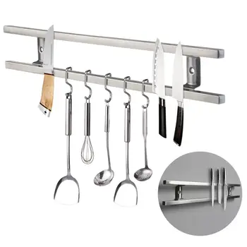 

Wall Mounted 304 Stainless Steel Magnetic Knife Holder Double Bar Easy Storage Knife Rack Strip for Kitchen Utensil Tool Hook