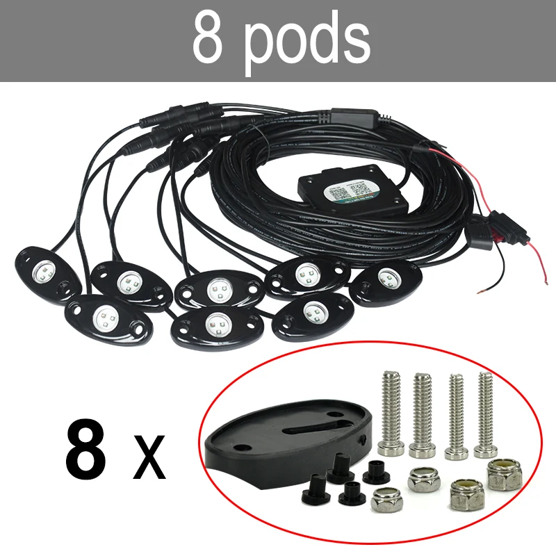 CNSUNNYLIGHT Car RGB LED Rock Lights with Bluetooth Controller Multicolor Neon LED Light Kit for Music Sound Flashing Lamp (6)