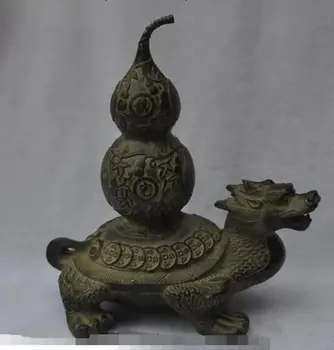 

S02193 chinese fengshui bronze Wealth money animal Dragon tortoise Turtle Gourd statue