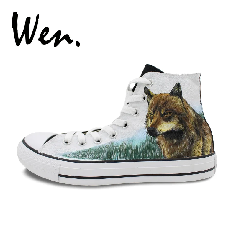 ون عالية أعلى أحذية رياضية الشفق الذئب تصميم اليد رسمت أحذية تزلج مخصص رجل امرأة هدايا قماش بند المحمولة أحذية رياضية