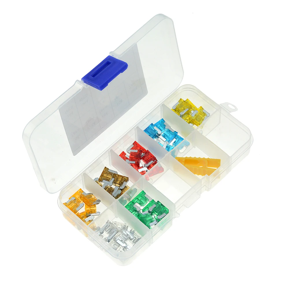 50pcs Car Truck Micro Blade Fuses 5A 7.5A 10A 15A 20A 25A 30A AMP Plastic Box Assortment Clip Car Fuses Kit