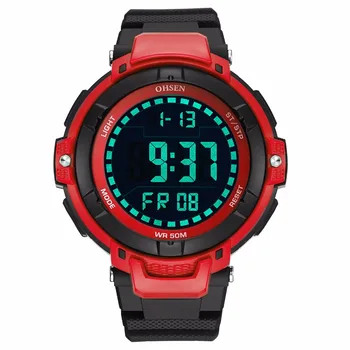 

2017 OHSEN Brand Fashion LCD Digital Men Wristwatch 50M Waterproof Red Sports Military Hand male Alarm Clocks relogio masculino