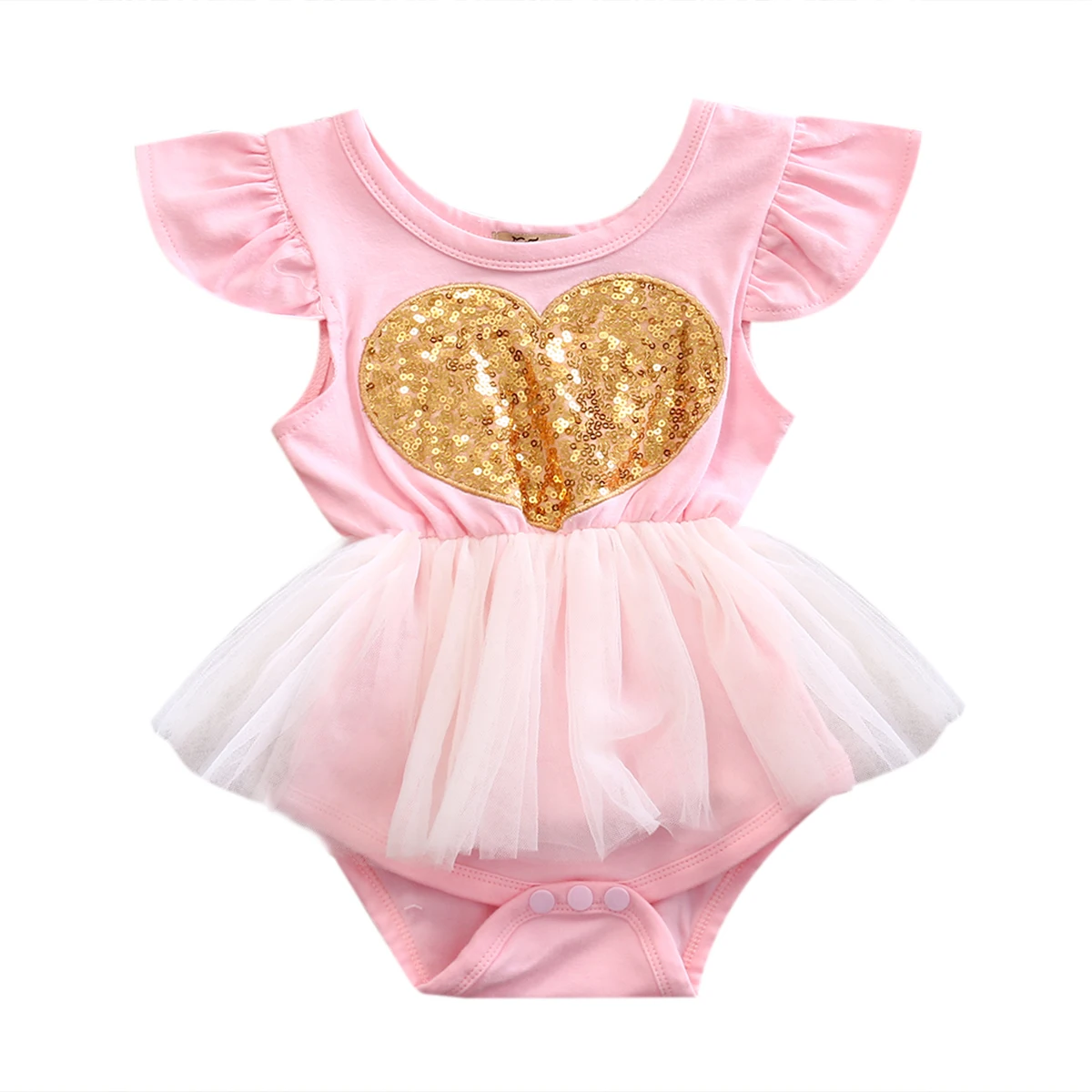 Sequins Heart Babies Girl Tulle Bodysuits Cute Newborn Infant Baby