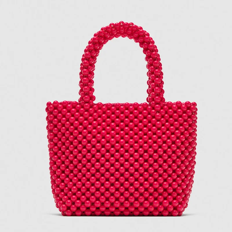 

Solid Color Beaded Bags Imitate Pearl String Pearl Handbag Crochet Weaving Beach Women Bag DIY Fashion Dinner Handmade Tote