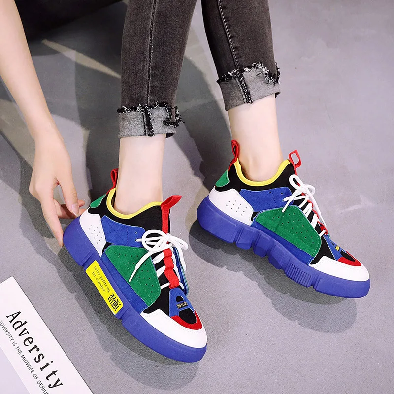 ~ (43).Women Sneakers Nice New Spring Summer Flats Women Shoes lace-Up Platform Breathable Fashion Mixed Color Women Casual Shoes 