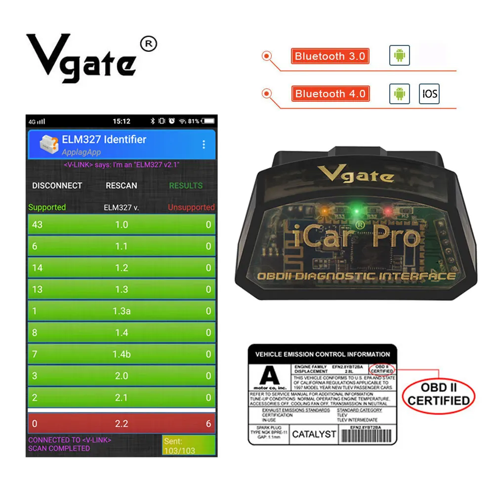 Vgate iCar Pro obdii elm 327 Bluetooth skaner OBD2 automatyczne narzędzie skanujące narzędzie diagnostyczne do samochodów ELM327 easydiag autotriz Code Reader Vgate iCar Pro obdii elm 327 Bluetooth skaner OBD2 automatyczne narzędzie skanujące narzędzie diagnostyczne do samochodów ELM327 easydiag autotriz Code Reader