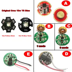 1 шт. оригинальный кри-10 Вт XML XM-L T6 светодиодный фонарик часть синий + 16 мм/20 мм Звезда база + 10 Вт 5 Режим 3,4 v светодиодный драйвер/0 режим