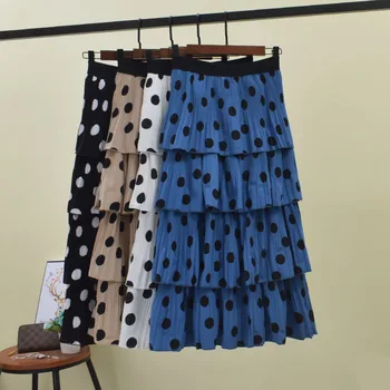 

2019 Spring Clothes New Retro Point printed ruffles Cake Skirt bohemian high waist Pleated A-line Skirt
