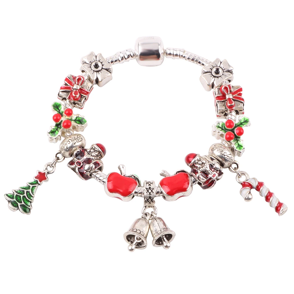 

Ranqin Christmas Tree Candy Cane Pendant Christmas Bell Series DIY Suitable for Women Bracelet Christmas Gift Preferred Charm
