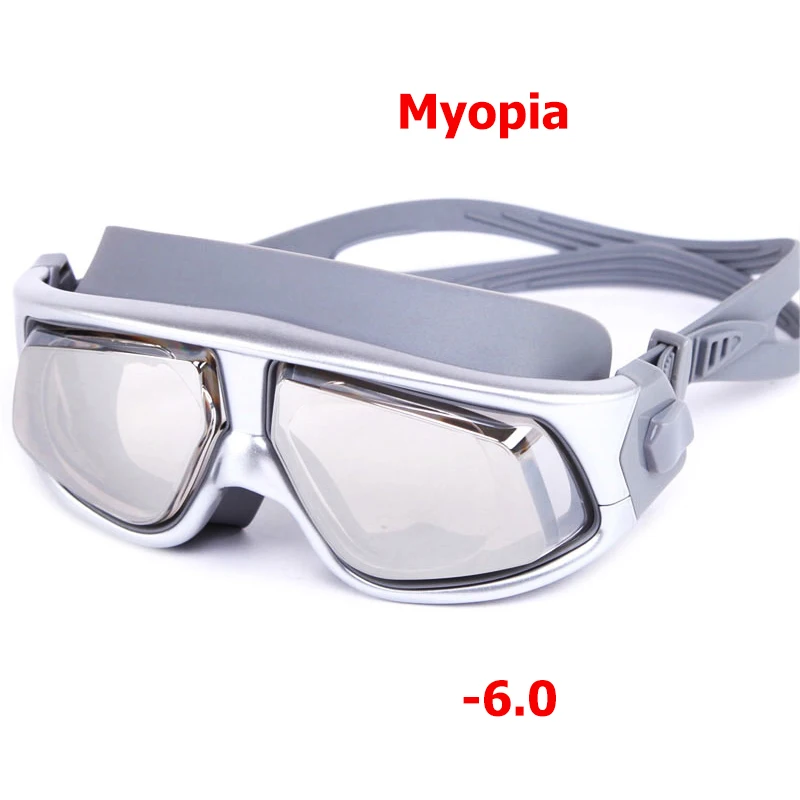 Анти-туман УФ-защита диоптрий водонепроницаемые очки для плавания взрослые очки для плавания мужские и женские поляризованные очки для плавания Очки для бассейна - Цвет: Grey -600