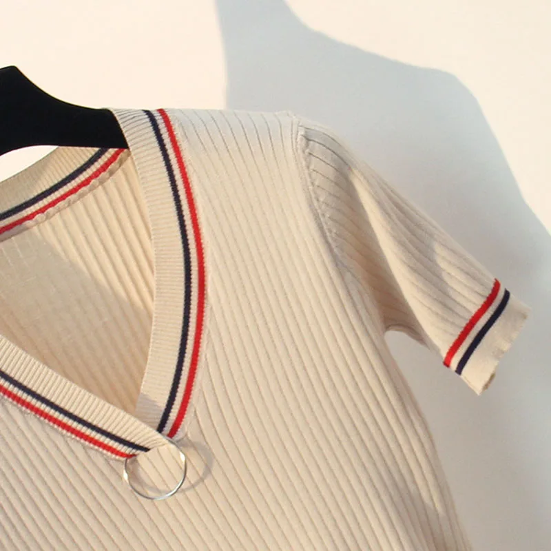 Women Knitted Short sleeve Sweaters and Pullovers Female Jumpers Women High Quality Sweaters Solid color for spring and summer