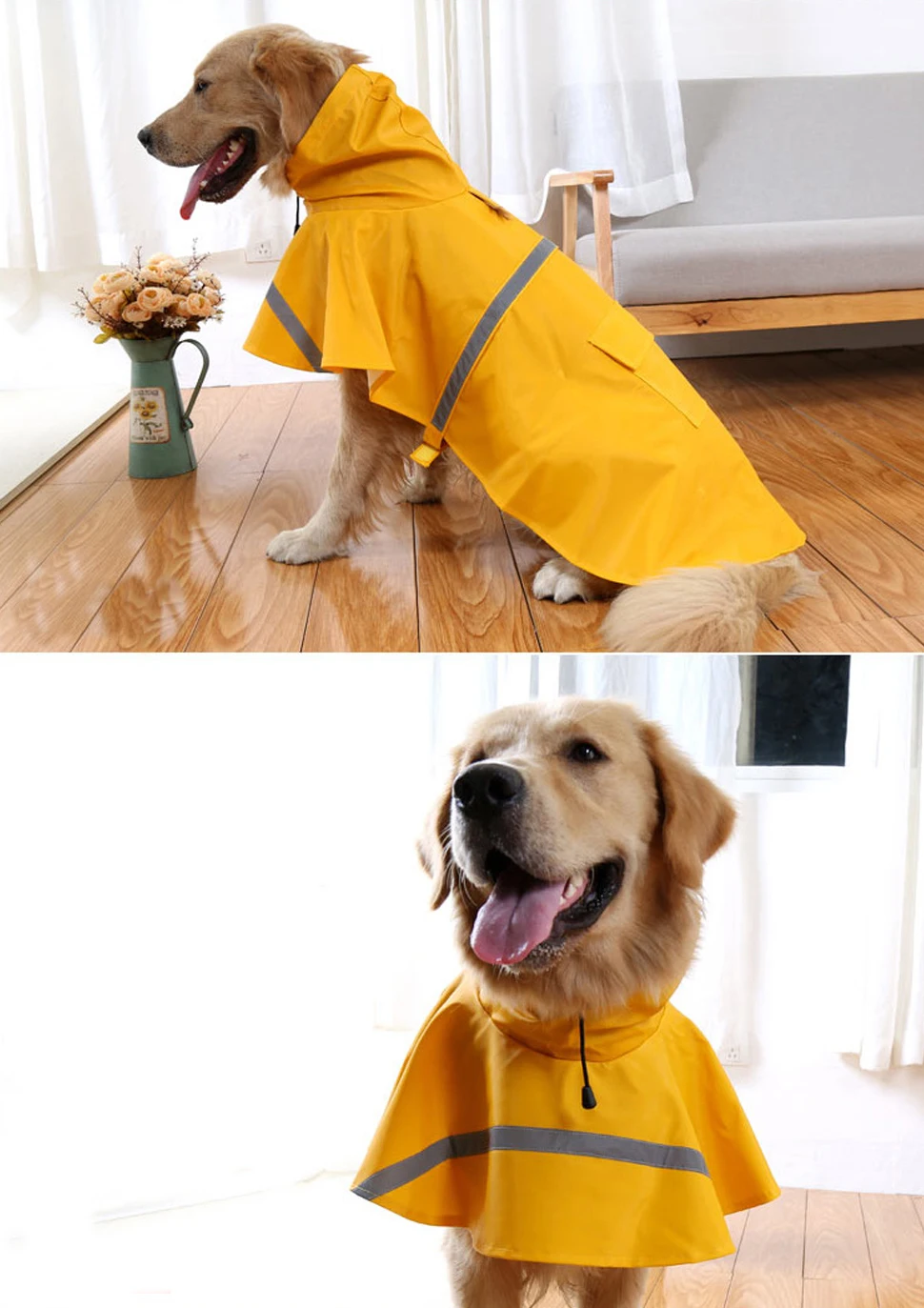 HEYPET Pet Big Dog Raincoat Waterproof Reflective Clothes for Small Large Dogs Jumpsuit Hooded Overalls Labrador Golden Retrieve