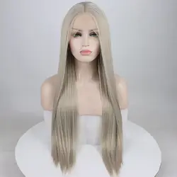 Marquesha реалистичные парики для Для женщин светло-серый натуральный прямой Длинные Синтетические волосы тепла Сейф Glueless Синтетические