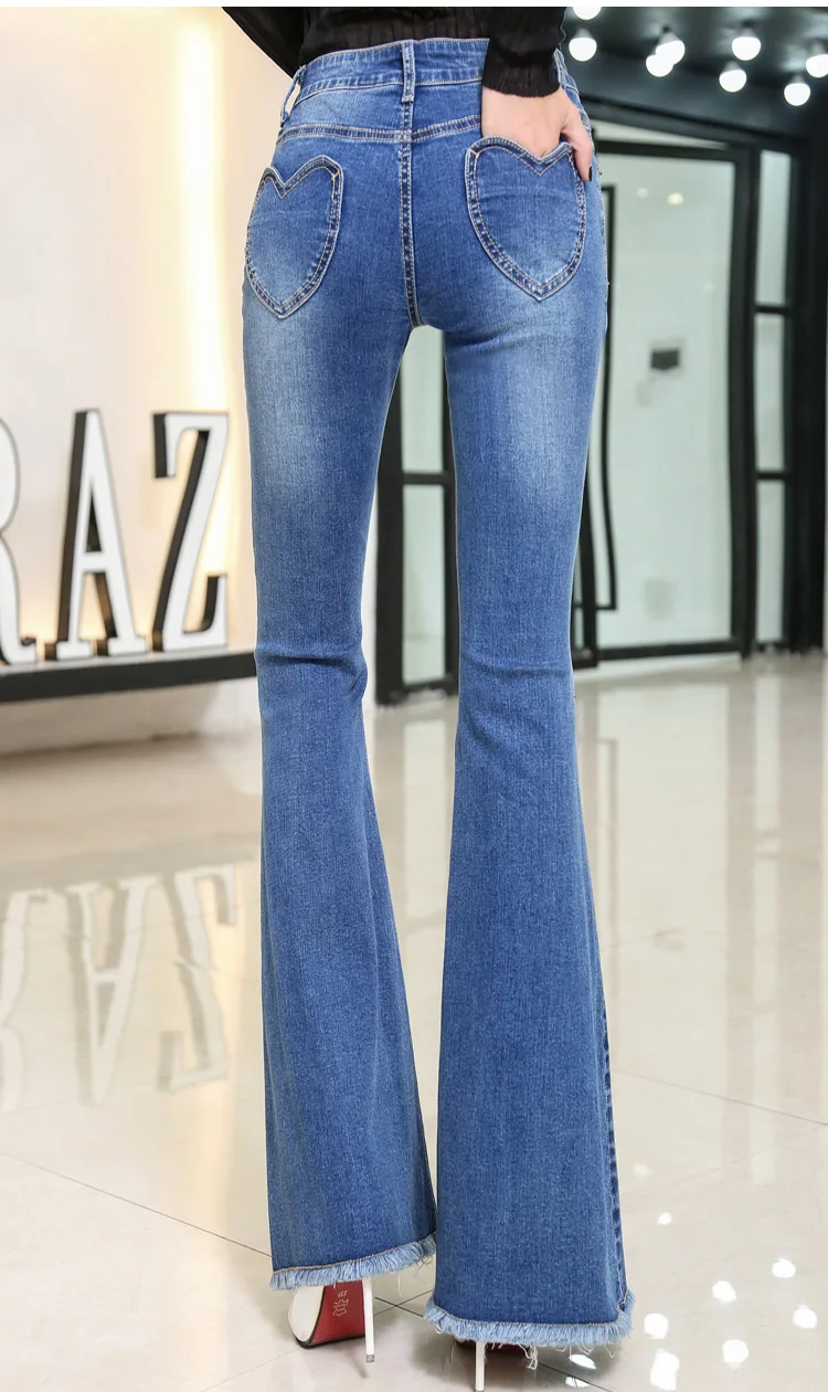Новинка, женские джинсы с высокой талией и бахромой, стрейчевые, с громкими динамиками, ковбойские, корейский стиль, широкие джинсы