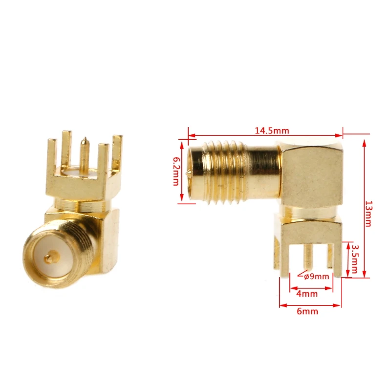 10 шт. RP-SMA гнездовой разъем SMA-KWE под прямым углом через отверстие печатного монтажа