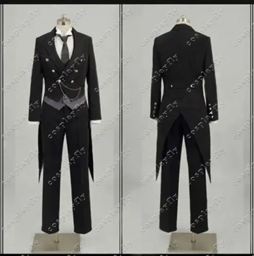 S XL Черный Дворецкий 2 Kuroshitsuji Себастиан диакон черная куртка Униформа Мужская