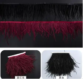 

DEKEY wholesale 10meters/lot 8-10cm White/black Tip Ostrich feather Boa Trim /Fascinator Material feather ribbon